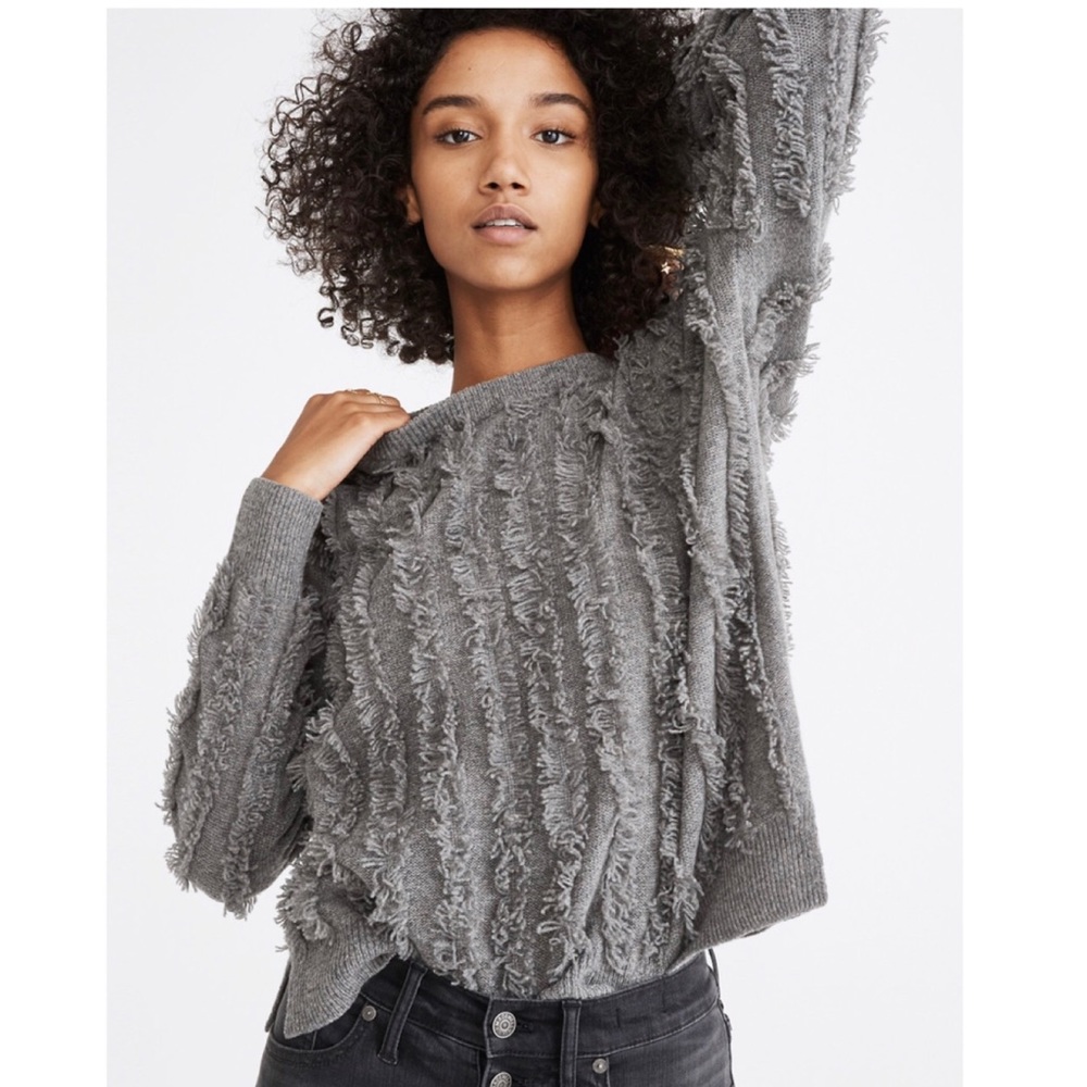 Madewell Gray Fringe-Stripe Sweater XS